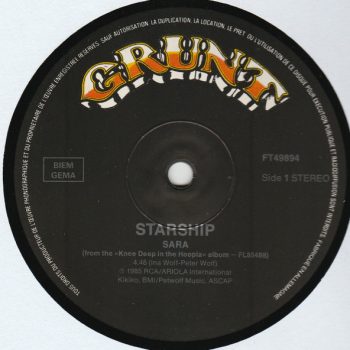 Starship – Sara   Vinyl, 7", 45 RPM, media EX cover GENERIC
